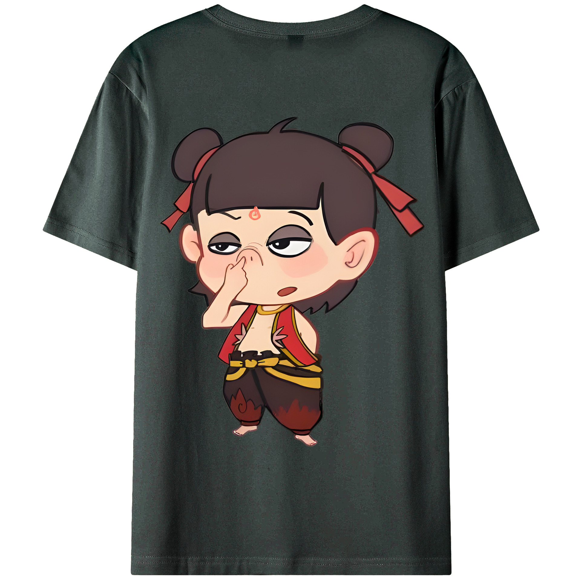 （画像用） Ne Zha 2 ナタ 魔童の大暴れ 綿100％ メンズ半袖Tシャツ（バックプリント） 通気性